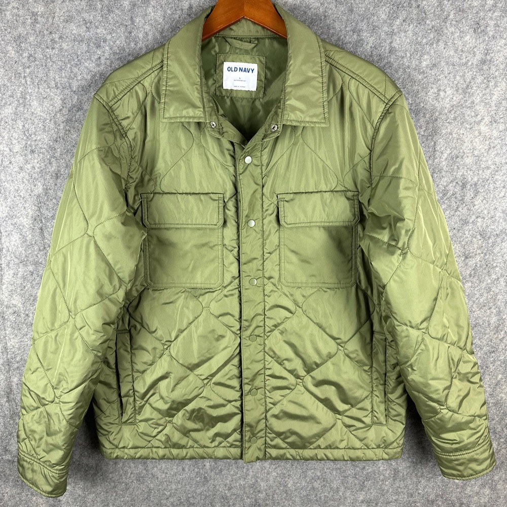 Old Navy Jacket Mens L Green Quilted Shacket Bare Ground Packable 417160-01